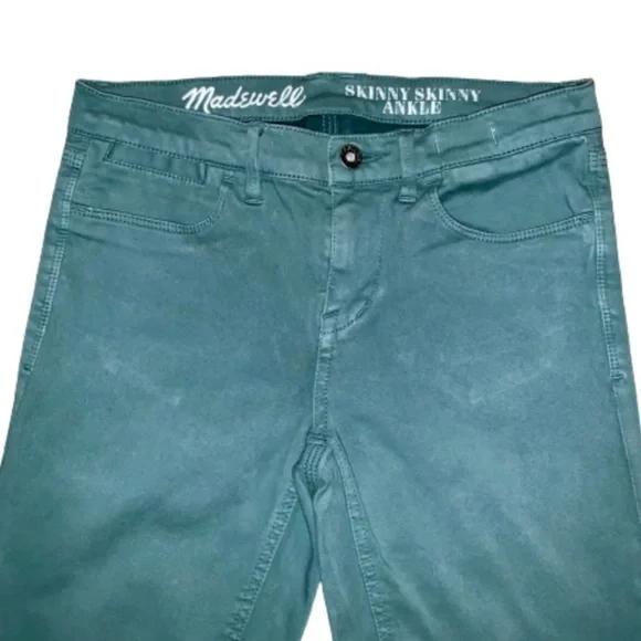 Madewell Size 26 Women’s Sateen Green Denim Low-Rise Skinny Ankle Jeans - Picture 3 of 11
